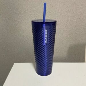Starbucks Blue Swirl Stainless Venti Cold Cup Tumbler Lid Straw 24 oz NEW